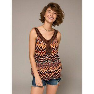 Dressbarn Rainbow PRIDE LGBTQ Beaded Tank Top Medium Boho Abstract Sleeveless M‎